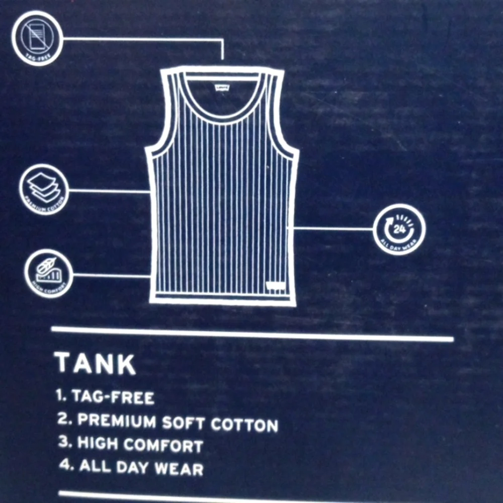 LEVI'S WHITE RIBBED PREMIUM COTTON 4 PACK TANK TEE SHIRTS SIZE LARGE 42-44 NWT